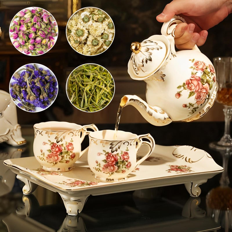 STARVAST Rose Pattern Ceramic Tea Pot, STARVAST Vintage Floral Pottery Teapot Ivory 28oz Large Porcelain Decorative Teapot, Gifts or Collections Idea (Capacity: 800 mL) - Image 3